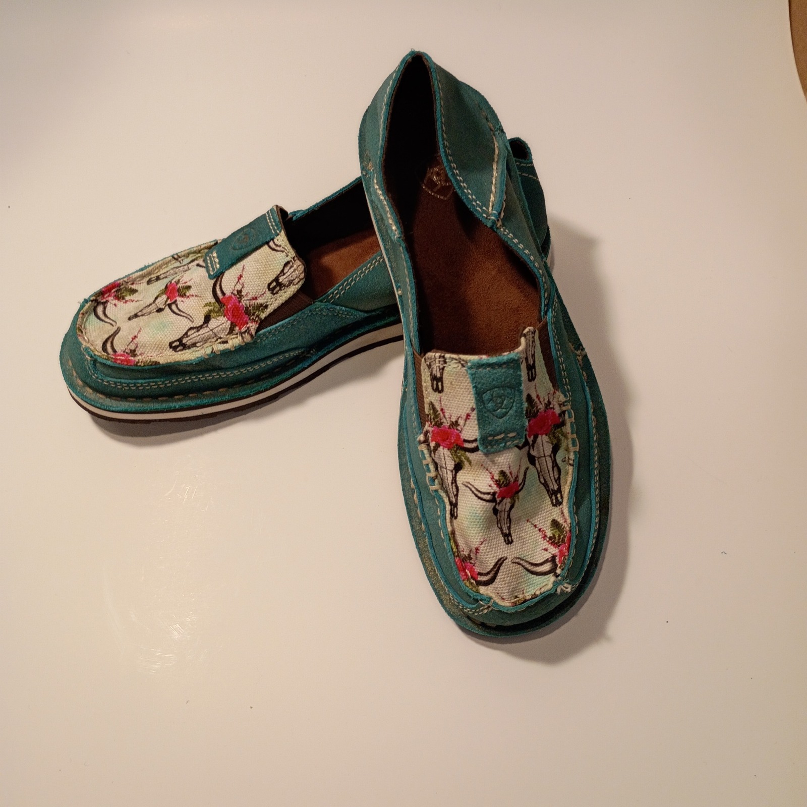 Ariat Cruiser Turquoise Teal Suede Longhorn Floral Slip On Shoes Womens Loafers
